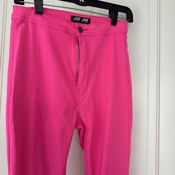 JC & JQ Bright Pink Stretchy High Waisted Flared Disco Bell Bottom Jeans Large - Picture 3 of 6